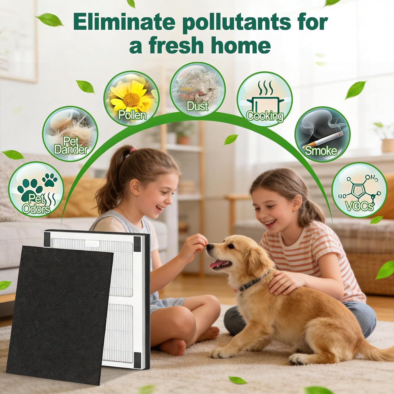 IAF-H-100B Replacement Filters, Compatible with IAF-H-100B, AC-2125, AC-2126, IAP-10-125, IAPC-40-140, IAP-10-150, IAP-10-050 Air Purifiers, 2 HEPA + 4 Carbon Pre-filter