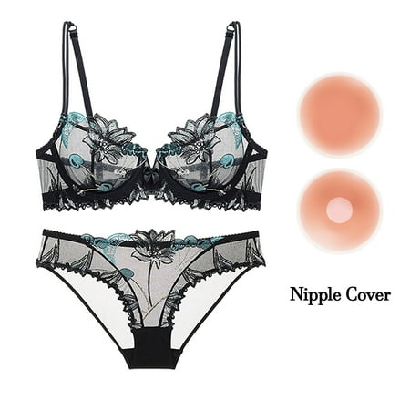 

Varsbaby Unlined Underwire Embroidery Bra Underwear for Women Send Nipple Cover