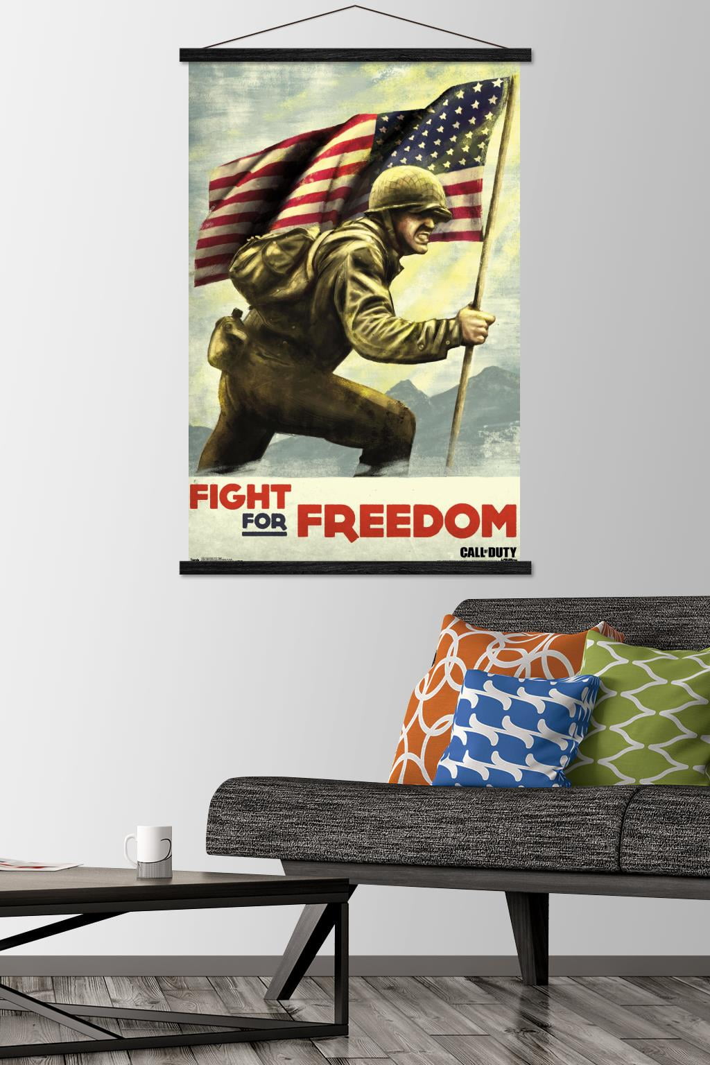 Call of Duty: WWII - Fight Wall Poster with Wooden Magnetic Frame, 22.375" x 34"