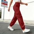 thumbnail image 6 of Fgnfyis Womens Cargo Pants High Waisted Casual Flat Front Pockets Elastic Everyday Comfort Cargo Trousers Women Pants Red XXL, 6 of 6
