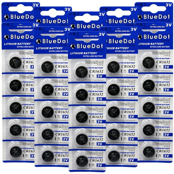 BlueDot Trading CR1632 Lithium Manganese Dioxide (Li-MnO2) Button Coin Cell Batteries - 50 Pack