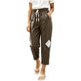 thumbnail image 6 of Admvng Linen Pants for Women Elastic Drawstring Waist Straight Leg Casual Soft Trousers with Pockets, 6 of 8