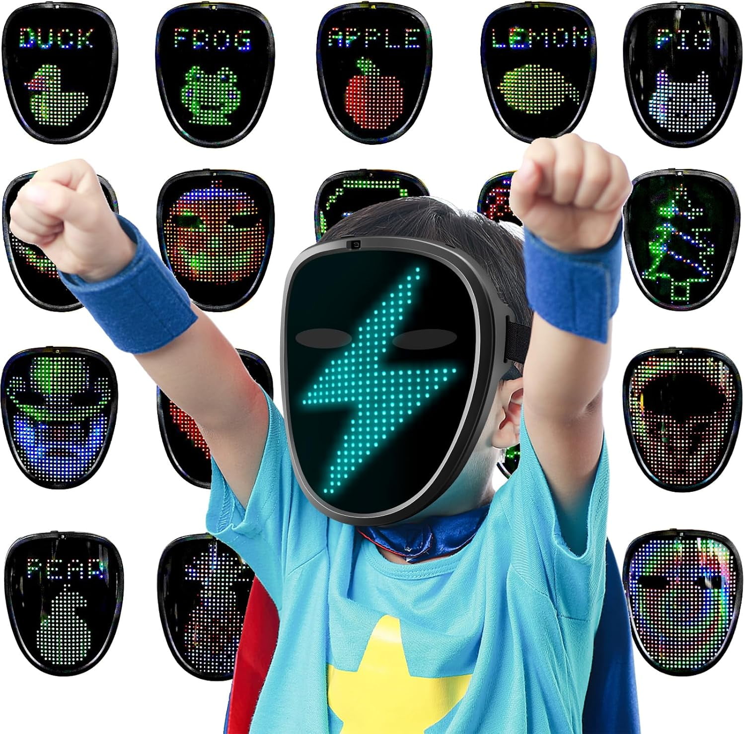 Led Happy Mask Led Mask, Light Up Mask with Gesture Sensing, LED Lighted Face ...