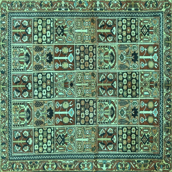 Ahgly Company Machine Washable Indoor Square Persian Turquoise Blue Traditional Area Rugs, 4' Square