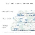 thumbnail image 4 of Noble Linens 4 Piece Pattern Microfiber Bed Sheets Set, Light Blue Violets, California King, 4 of 11