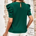 thumbnail image 4 of Blusa informal de manga corta, blusa de manga corta abullonada, blusa de manga abullonada con lazo y cuello en V, blusa de manga abullonada de color puro, materiales ecológicos, 4 of 6