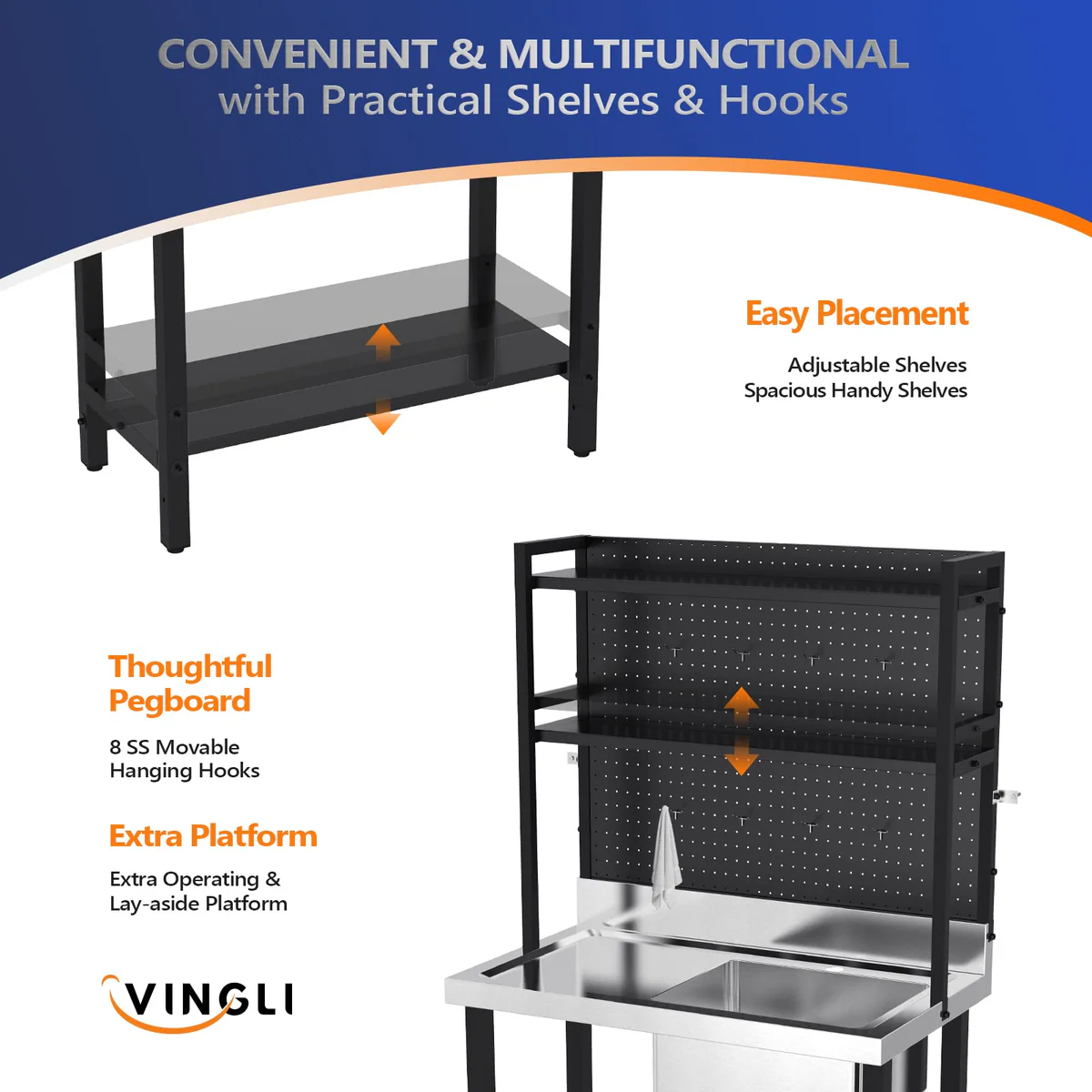 Ktaxon 36" × 21" Stainless Steel Utility Prep Sink with Drainboard, Freestanding One Compartment Sink with Adjustable Shelves & 3.5" Drain
