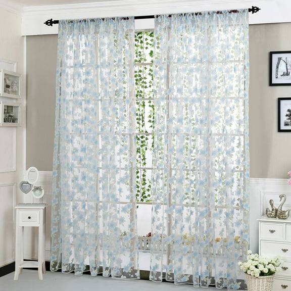 Bouanq Peony Sheer Curtains Tulle Window Treatment Voile Drape Valance 1 Panel Fabric Living Room Bedroom Curtains Home Deco Curtain Peony Sheer Curtain Tulle
