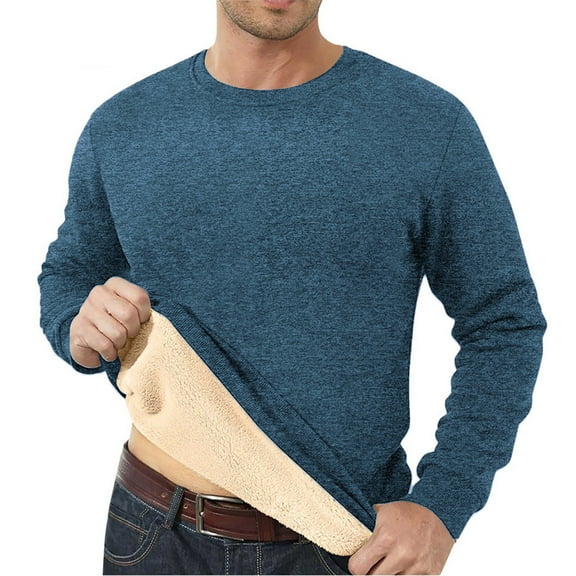 AnuYalue Men's Sherpa Lined Sweatshirt Thick Thermal Crewneck Shirt Fall Winter Fleece Pullover Warm Long Sleeve T-Shirt
