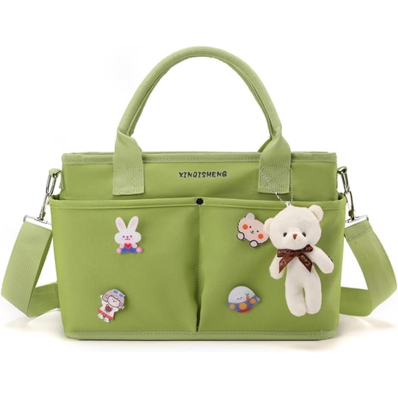 Sac à Langer Grande Capacité avec Poches Isolées et Sangles pour Poussette, Ours Pendentif