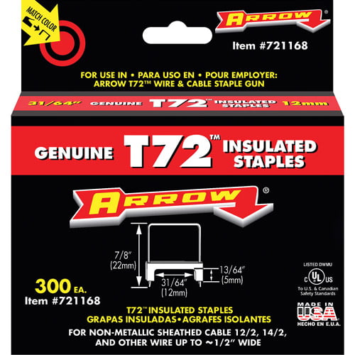 Arrow Fastener 721189 2 Pack 1/2in T72 Insulated Staple 300/Box 