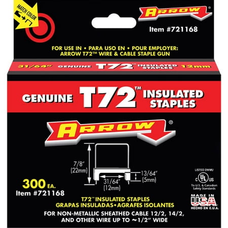 Arrow Fastener 31/64-Inch T72 Insulated Staples, 300