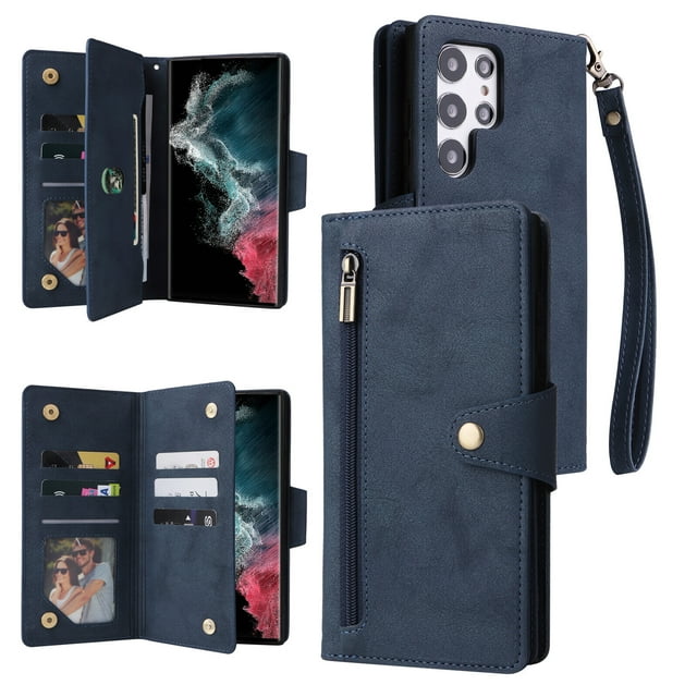 Case for Samsung Galaxy S22 Ultra 5G Magnetic Leather Zipper Wallet Cover Card Holder