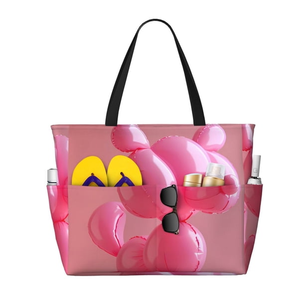 Easygdp Pink Balloon Puppy Art Bolsa de Viaje de Playa de Gran Capacidad, Bolsa Tote Perfecta para la Playa, Escapadas de Fin de Semana y Viajes