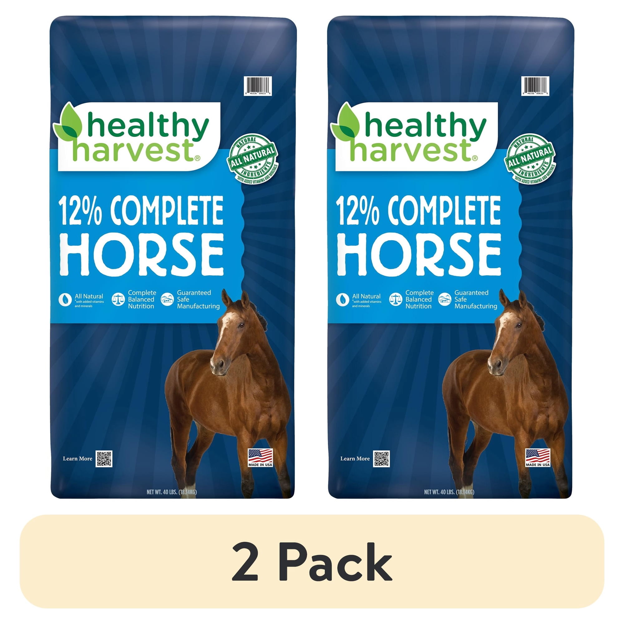 (2 pack) Healthy Harvest All Natural 12% Complete Horse Feed Pellets for Mature Horses, 40 lb Bag