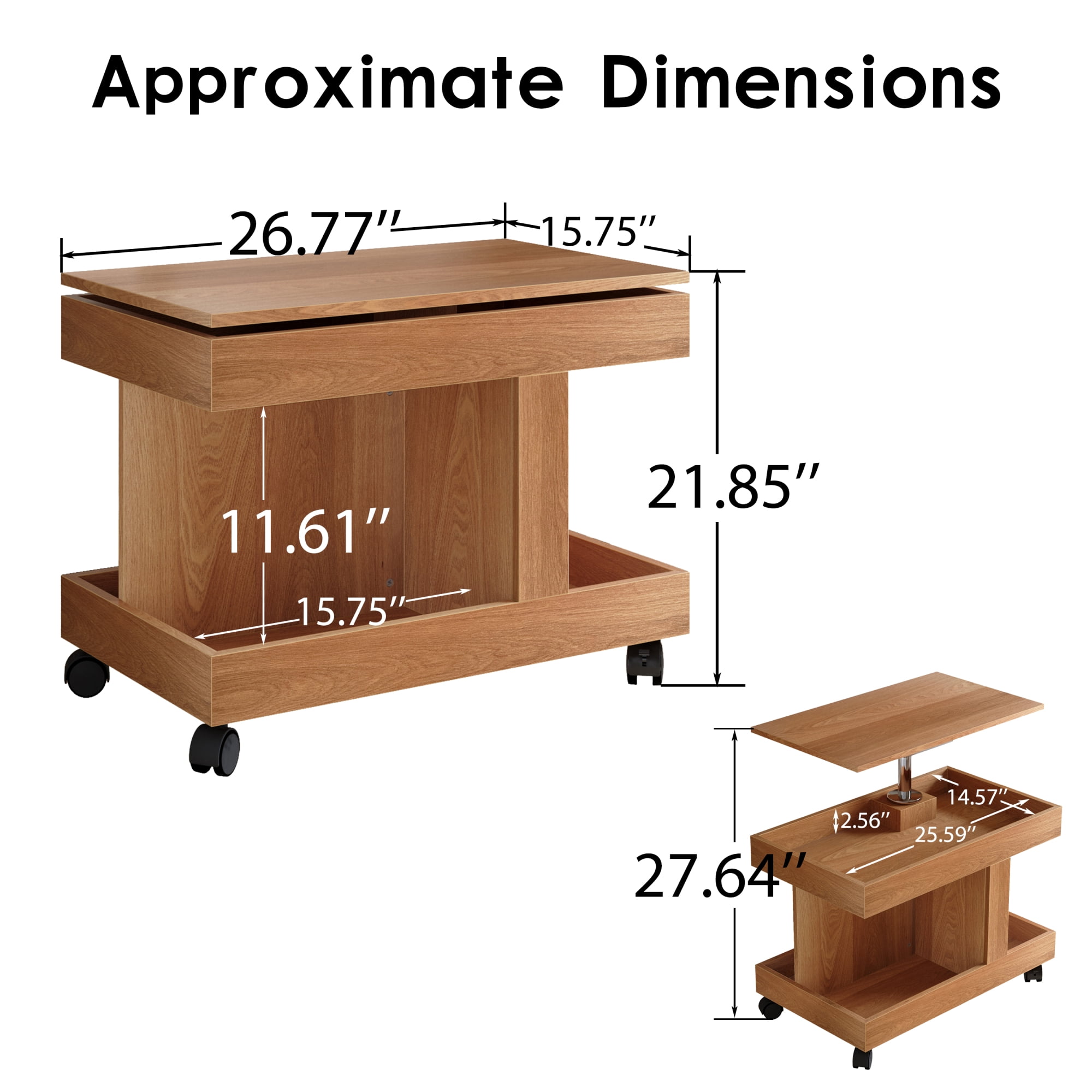 HOQBN Small Coffee Table with Wheels,360° Rotating Desktop Multi-Functional Side Table, Rolling End Table with Storage Compartment, Mobile Bedside Table for Living Room Bedroom,Natural