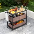 thumbnail image 2 of Outdoor Bar Cart with Removable Baskets - 3-Tier Rolling Cart for Patio, Kitchen & Living Room - Mixed Brown Steel & Rattan Design (38.2" x 15.4" x 30.3"), 2 of 7