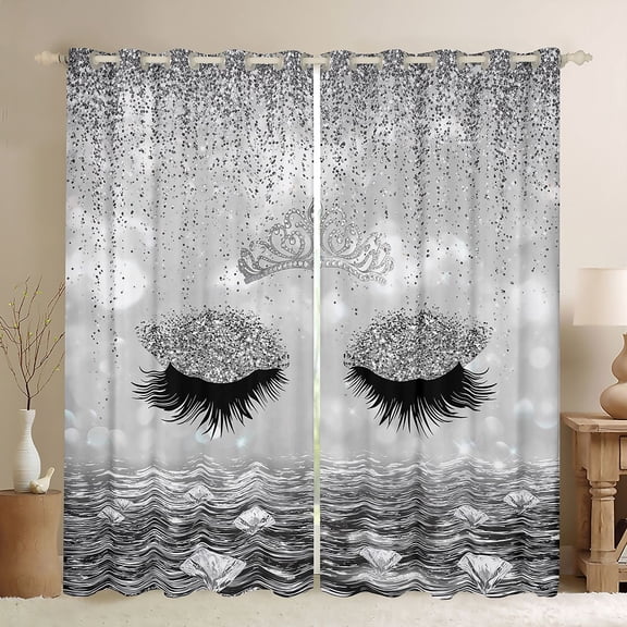 Castle Fairy Eyelash Black Out Curtains,Glitter Print Curtains Pack of 2 (42x63 Each)