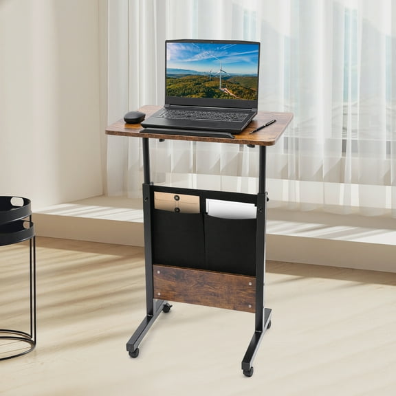 Mobile Standing Desk, Portable Rolling Laptop Desk Height Tilt Angle Adjustable Stand Up Desk with Storage Bag for Schools Office Living Room Study Bedroom