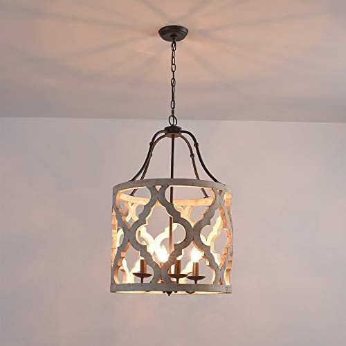 Jiuzhuo Vintage Distressed White Carved, Farmhouse Chandelier Lighting