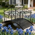 thumbnail image 2 of Zimtown 46.8" Arched Handrail Iron Garden Bridge, Heavy Duty Steel Courtyard Landscape Decor with Bird Pattern, Black, 2 of 11