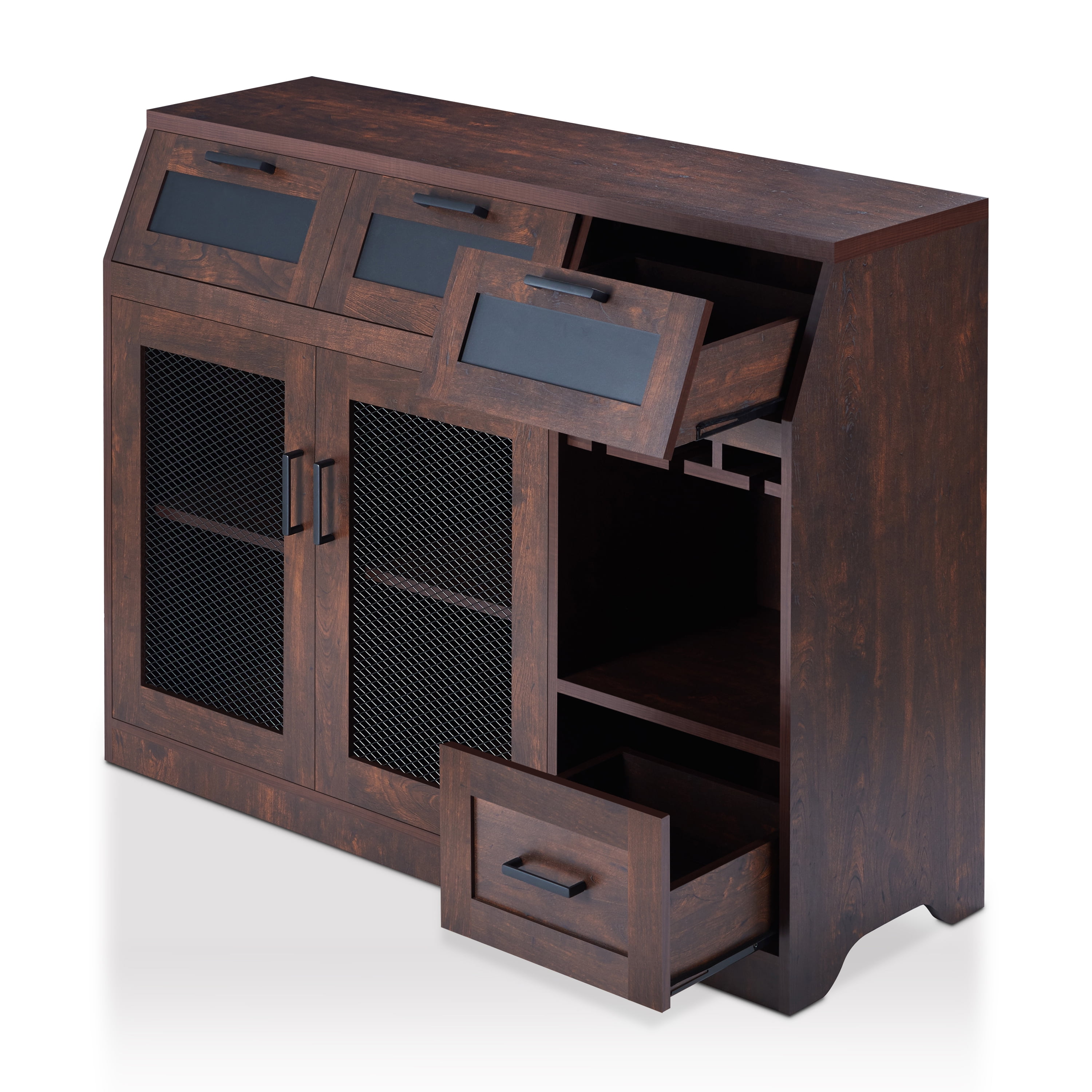 Furniture of America Michigan 47" Industrial Multi-Storage Sideboard Buffet, Vintage Walnut