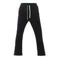 thumbnail image 4 of Wyobmus Men's Flared Sweatpants Loose Fit Y2K Drawstring Sport Pants Solid Color Casual Bell Bottom Jogger Pants A-Black, 4 of 4