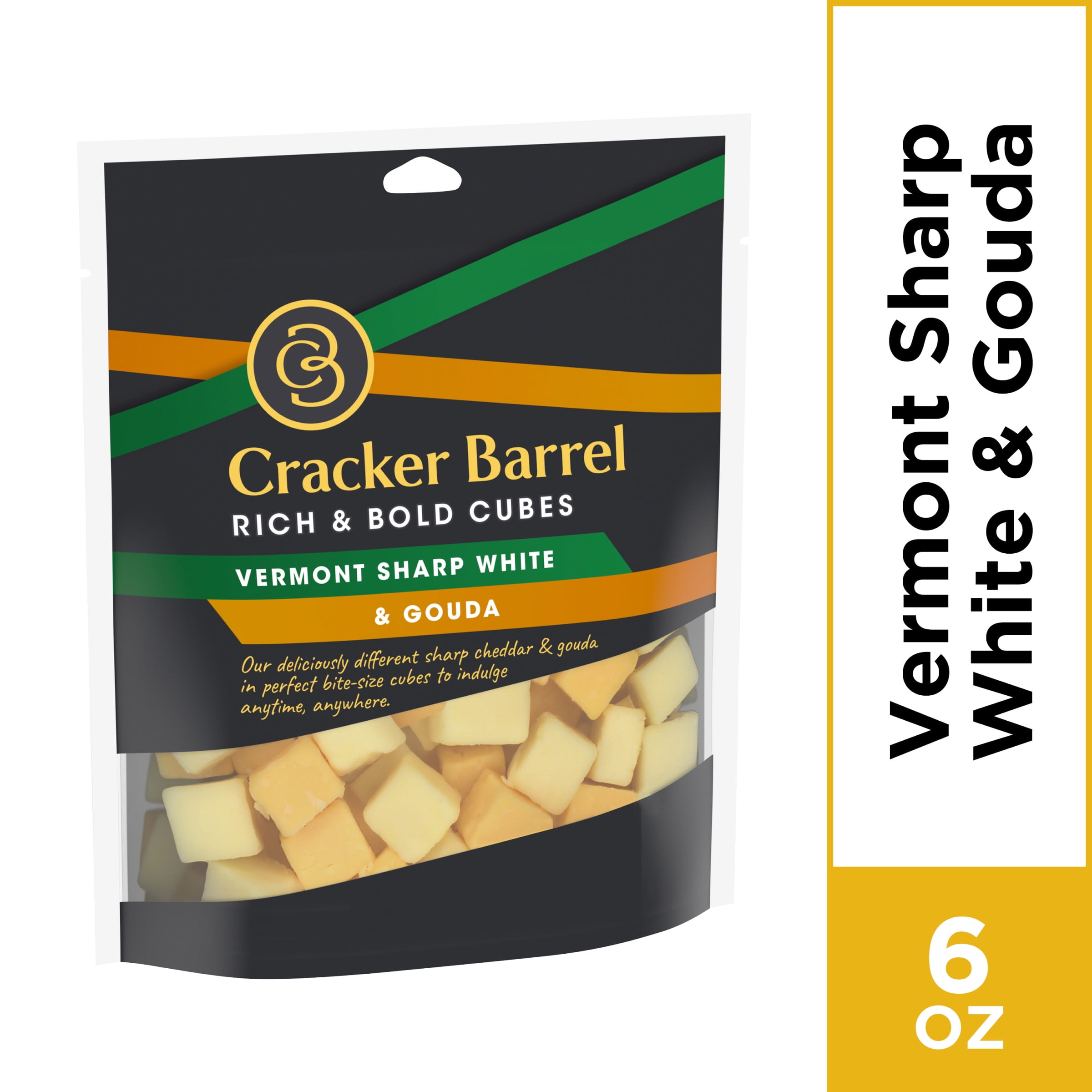 Cracker Barrel Vermont Sharp White Cheddar & Gouda Cubes, 6 oz Pouch