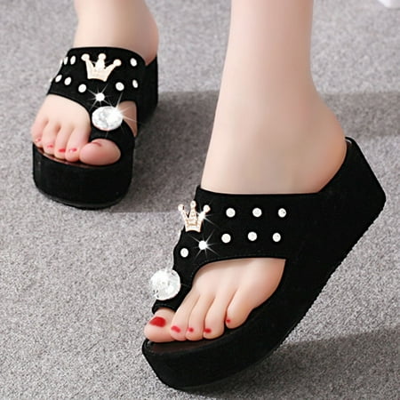 

MRULIC slippers for women Women Open Toe Slippers Summer Platform Wedges Sandals Casual Shoes Beach Shoes house slippers for women Black + US:6