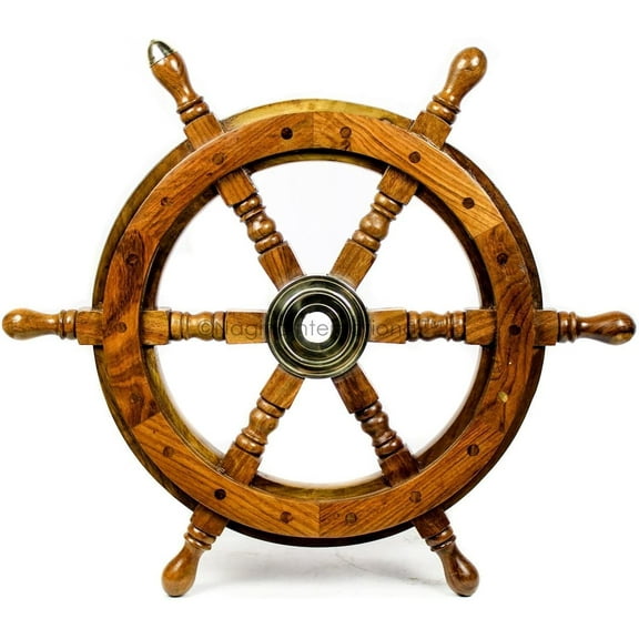 Nagina International Deluxe Pirate's Handcrafted Premium Nautical Ship Wheels With A Northern Brass Cap | Home Wall Decor Sculpture Accent (20 Inches, Rosewood)