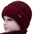 thumbnail image 3 of Opolski Middle-Aged Elderly Winter Woolen Hat Fleece Lining Thickened Mom Beanie Hat Warm Grandmother Knitted Hat Jujube Red, 3 of 8