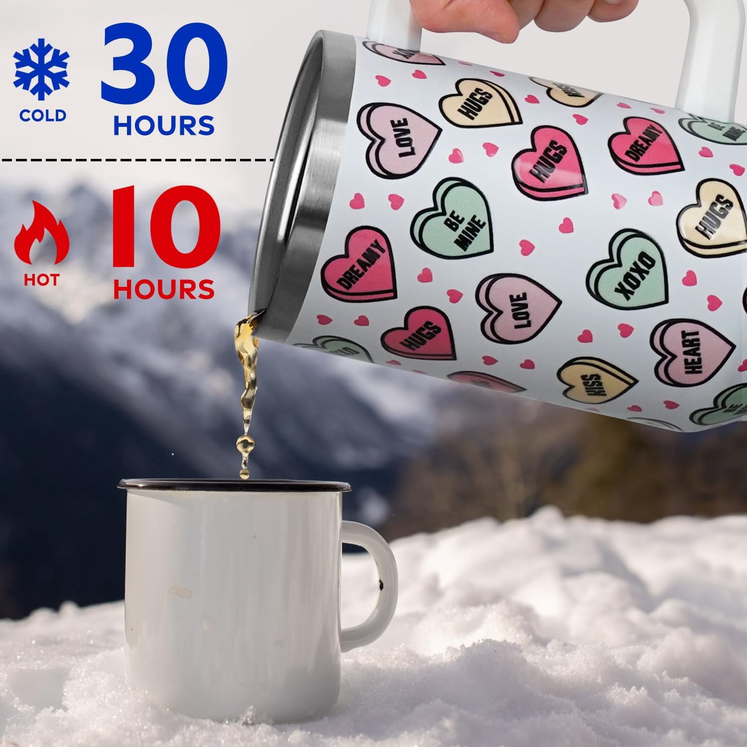 Valentines Day Gifts 40 oz Tumbler with Handle and Straw Lid,Cute Valentine''s Day Gift for Her Women Girlfriend Wife Love Hearts Vacuum Insulated Leak Proof Stainless Steel Coffee Cup Mug