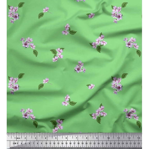 Soimoi Cotton Duck Fabric Leaves & Azalia Floral Print Fabric by Yard 42 Inch Wide