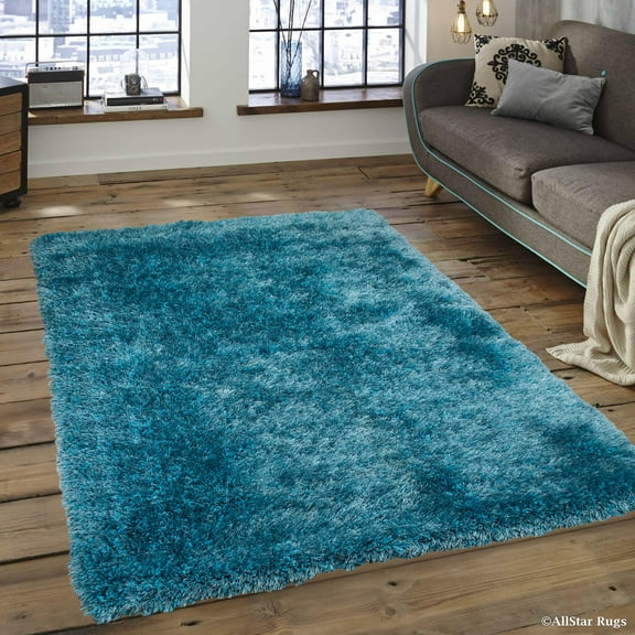 Allstar Light Blue High Density and High Quality High End Shaggy Area Rug. Very Soft Extra comfort (4' 11" x 7')