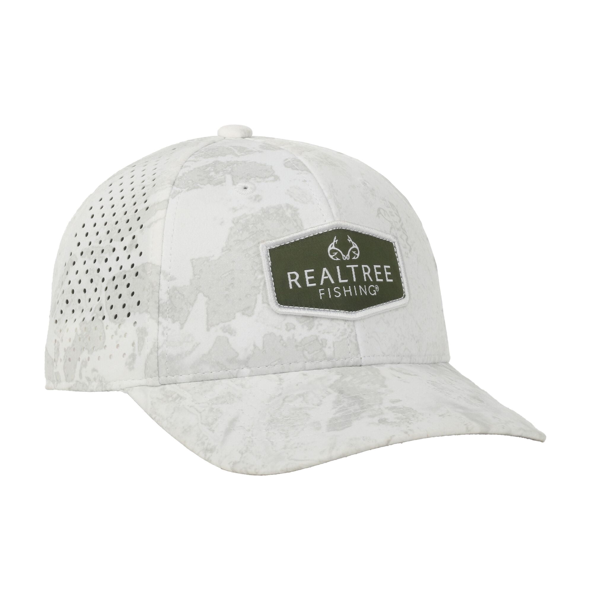 Realtree® Fishing WAV3 White Cap – Full Fabric with Scout Patch, Snapback, One Size