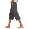 thumbnail image 3 of Capri Pants for Women Summer Casual Elastic Waist Decorative Side Buttons Straight Leg Cropped Pants with Pockets, 3 of 6