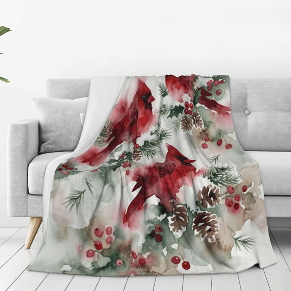Cardinal Throw Blanket, Festive Bird Art Decor, Soft Cozy Flannel Fleece, Perfect Gift for Home, Sofa Bed 50x40