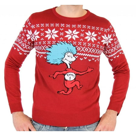 Dr. Seuss Thing 1 Is On The Run Adult Ugly Christmas Sweater