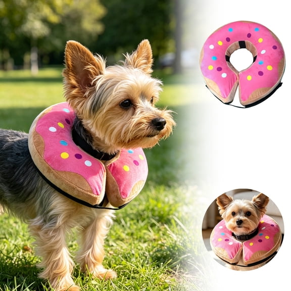 Cute Cat Donut Collar Pet Recovery Cone Collar, Comfortable Plush Adjustable Anti-Lick Elizabethan Collar for Dogs,Wound Healing Protective Cat Cone Collar Soft For Small Medium Dogs & Cats (Pink, L)