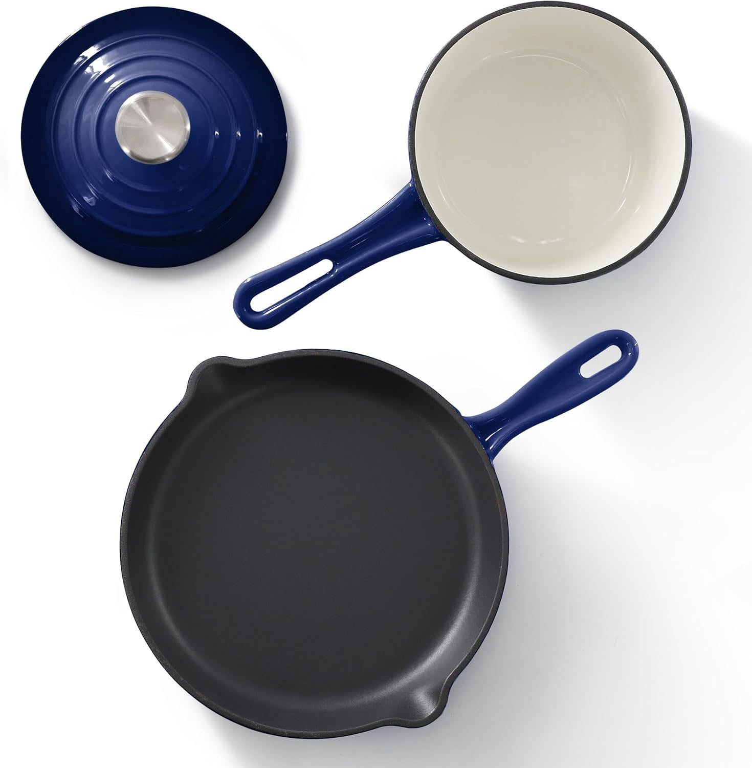 7 Piece Enameled Cast Iron Cookware Set, Heavy Duty Pots and Pans with Durable Enamel Finish, Cast Iron Kitchen Cookware Collection