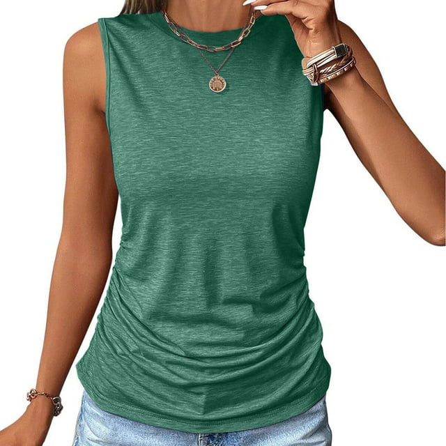 asjyhkr Womens Summer Tank Tops Athletic Yoga Workout Quick Drying T Shirts Sleeveless Tees Solid Color