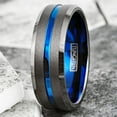 thumbnail image 6 of Tungsten Carbide Rings for Men Wedding Bands for Him 8mm Gunmetal Deep Grey Blue Line, 6 of 7
