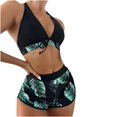 thumbnail image 2 of Feimerou Women 3 Piece Swimsuits Sexy Halter V Neck Bikini Sets Bathing Suits Front String Backless Modest Swimsuit with Boy Shorts Savings, 2 of 6