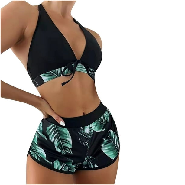 zanvin Women's Bathing Suit 3-Piece Bikini Sets Thong Bikini Sets Cross  Sling High Waist Short Swimsuits Sets for Women For Women Ladies teen girls  Summer Clearance,Green 