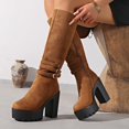 thumbnail image 5 of Women's Faux Suede Knee High Platform Boots, Triple Metal Buckle Strap Chunky High Heel Tall Boots, Side Zipper Fashion Boots, 5 of 9