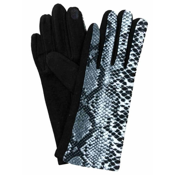 Womens Black & Gray Snake Print Soft Stretch Texting & Tech Touchscreen Gloves