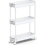 SOYO 3 Tier Slim Rolling Storage Cart, Mobile Shelving Unit Bathroom Organizer Utility Cart for Kitchen, Laundry Room Organization, Narrow Places(White)