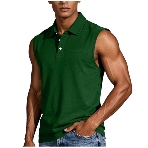 Lpmadey Men's Sleeveless Polo Shirt Solid Color Collared Tank Top Business Casual Vest with Chest Pocket