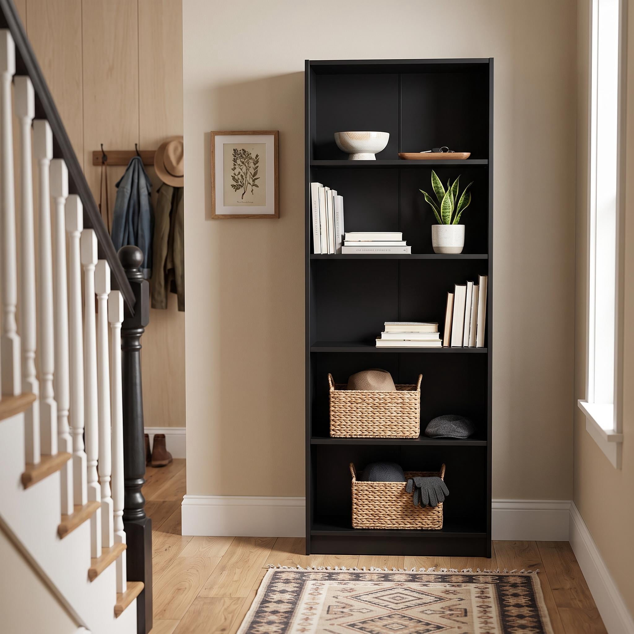 Homy Casa 71" Black Tall Dresser Storage Cabinet, 5-Tier Open Shelf Bookcase for Bedroom Living Room