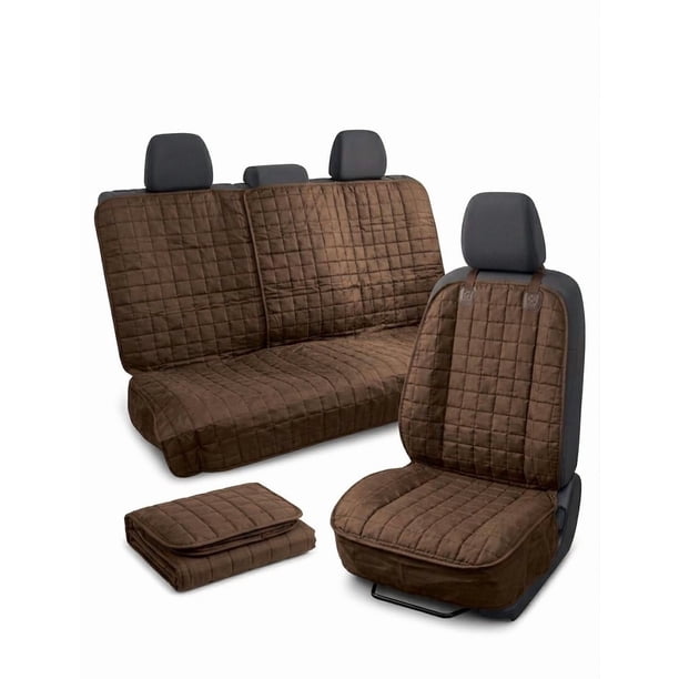 Funda Cubreasientos Acolchada para Auto y Camioneta - Protector de Asientos Delanteros y Traseros Impermeable - Color Café